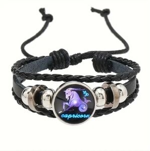 Capricorn Zodiac Bracelet‎ Handwoven Wax Rope and Leather Unisex